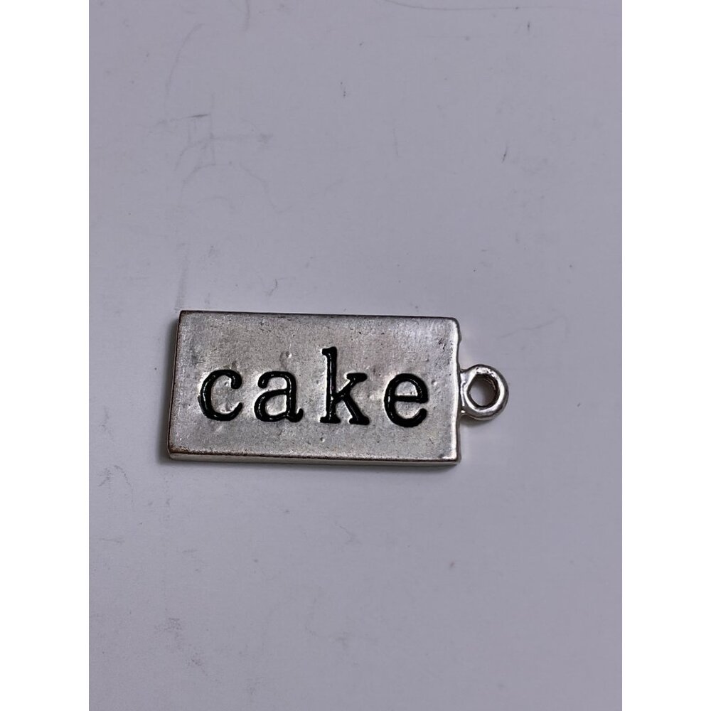Silver Rectangular Double Sided Cake Charm Pendant For Jewelry Making Or Crafts